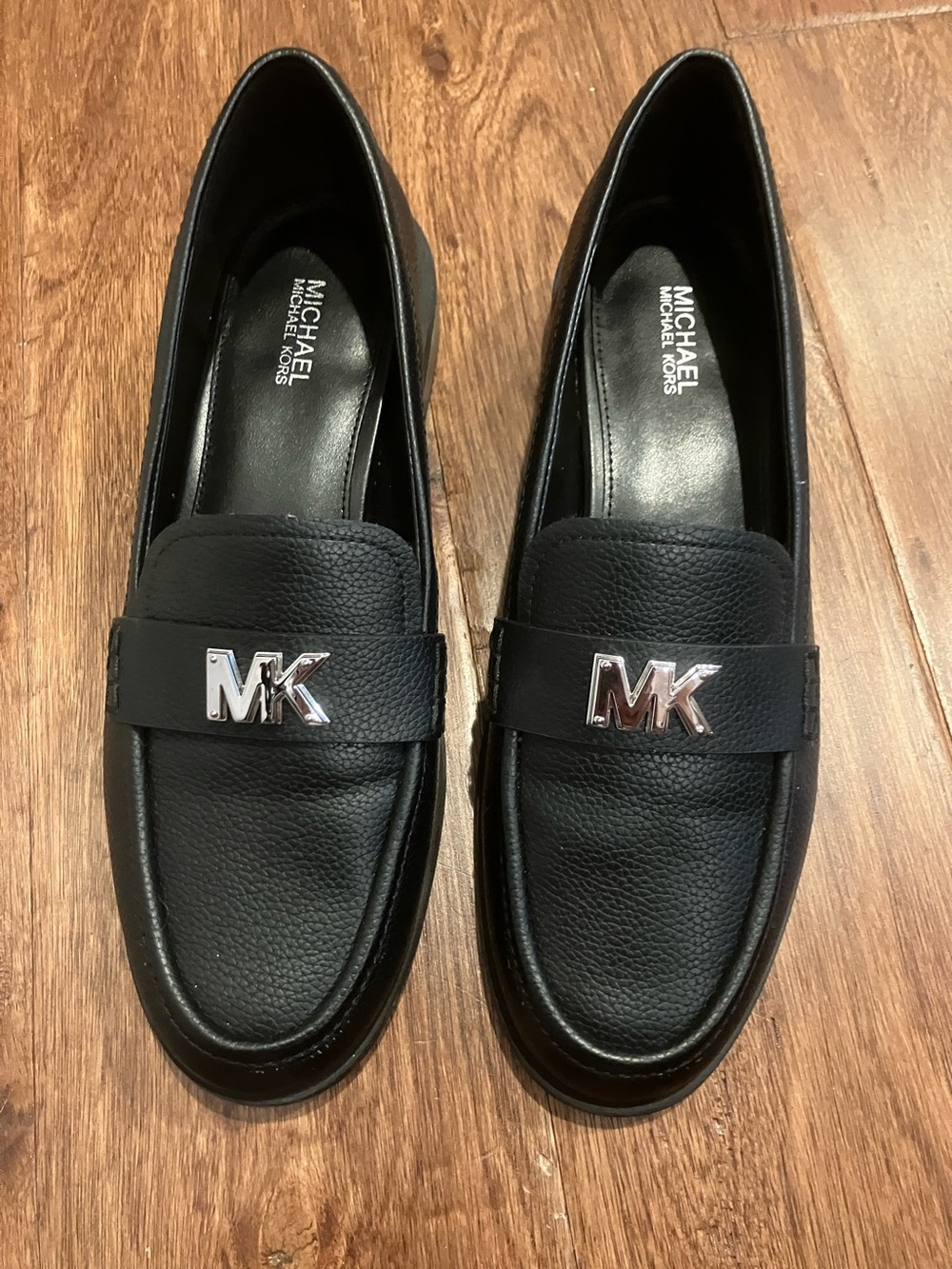 Michael Kors Black Leather MK Logo Penny Loafers